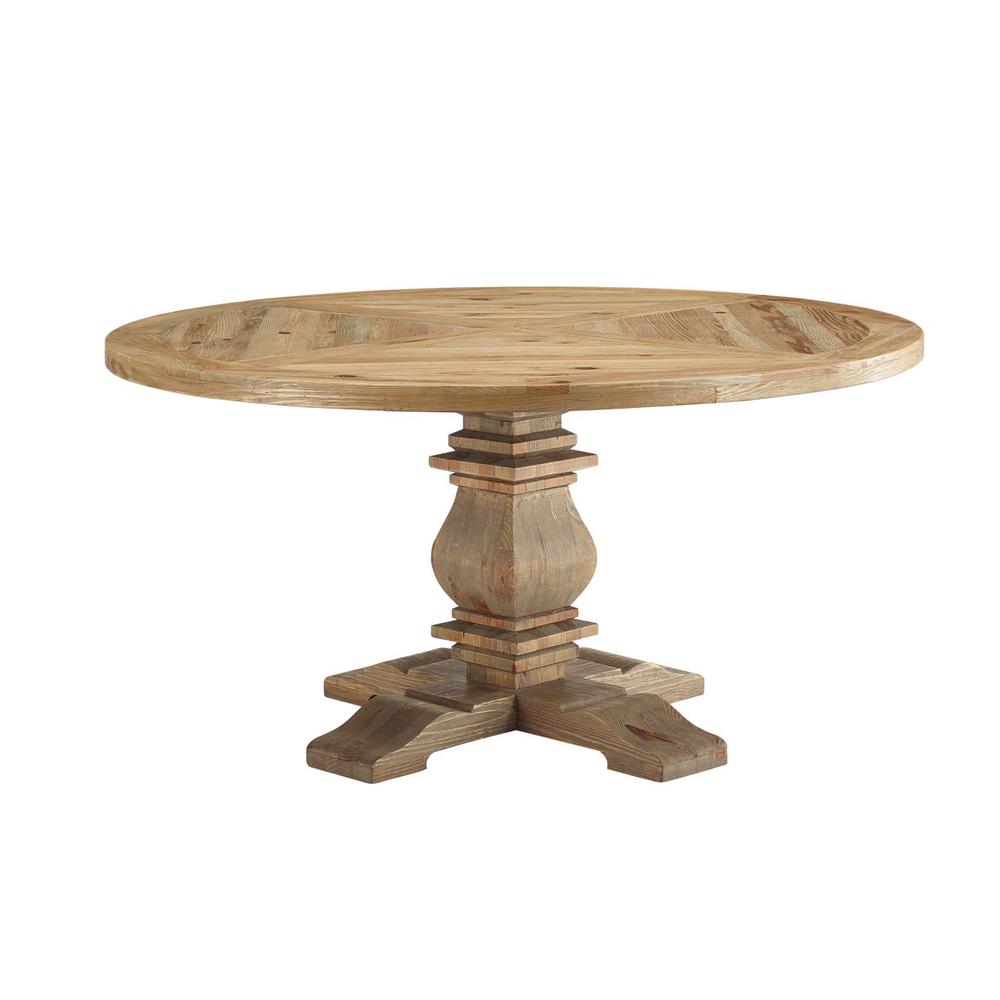 Column 59" Round Pine Wood Dining Table. Picture 1