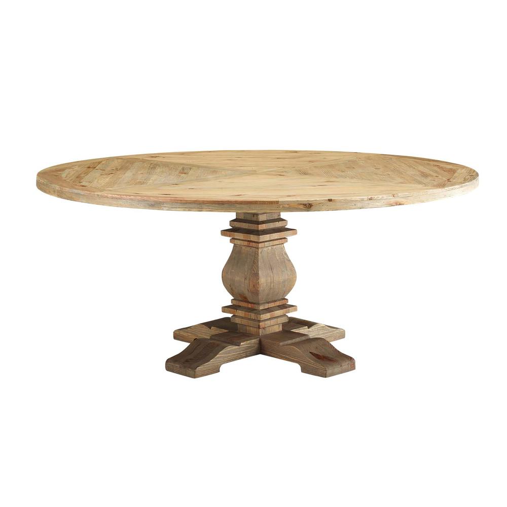 Column 71" Round Pine Wood Dining Table. Picture 1