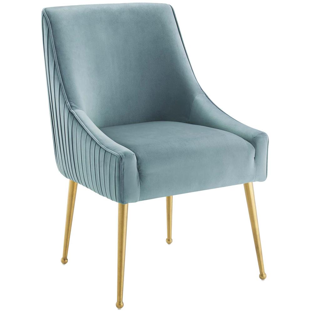Discern Pleated Back Upholstered Performance Velvet Dining Chair - Light Blue EEI-3509-LBU. The main picture.