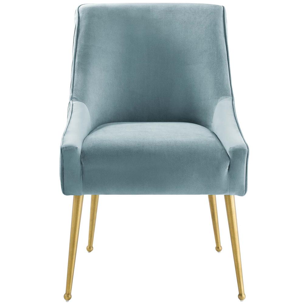 Discern Pleated Back Upholstered Performance Velvet Dining Chair - Light Blue EEI-3509-LBU. Picture 4
