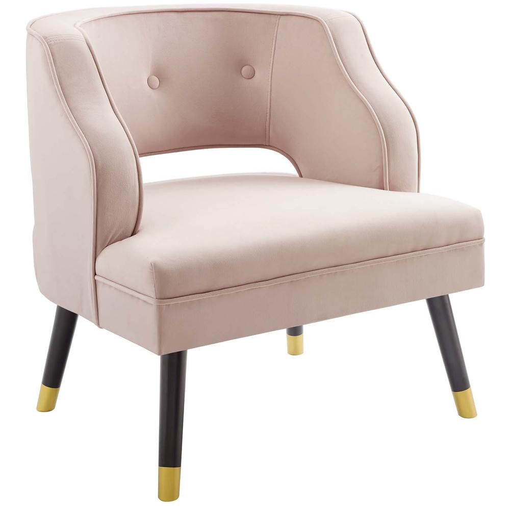 Traipse Button Tufted Open Back Performance Velvet Armchair - Pink EEI-3579-PNK. Picture 1