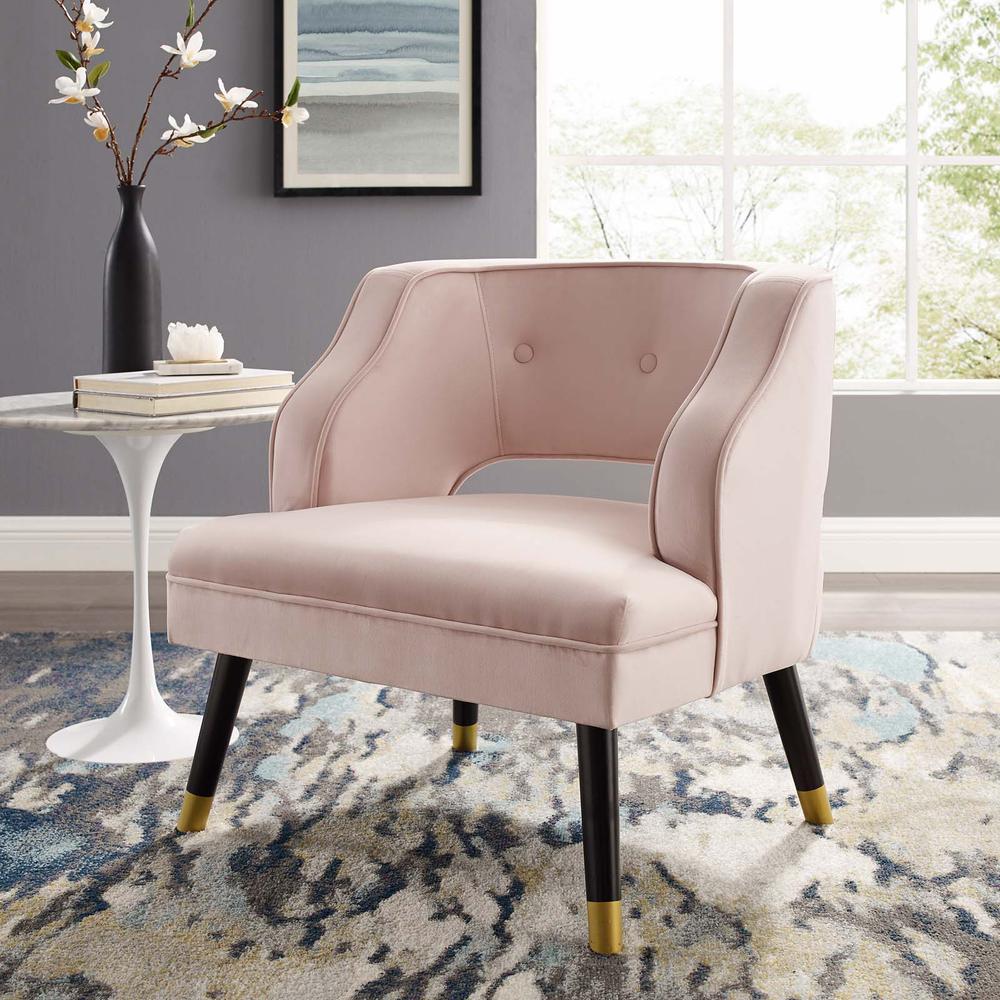 Traipse Button Tufted Open Back Performance Velvet Armchair - Pink EEI-3579-PNK. Picture 7