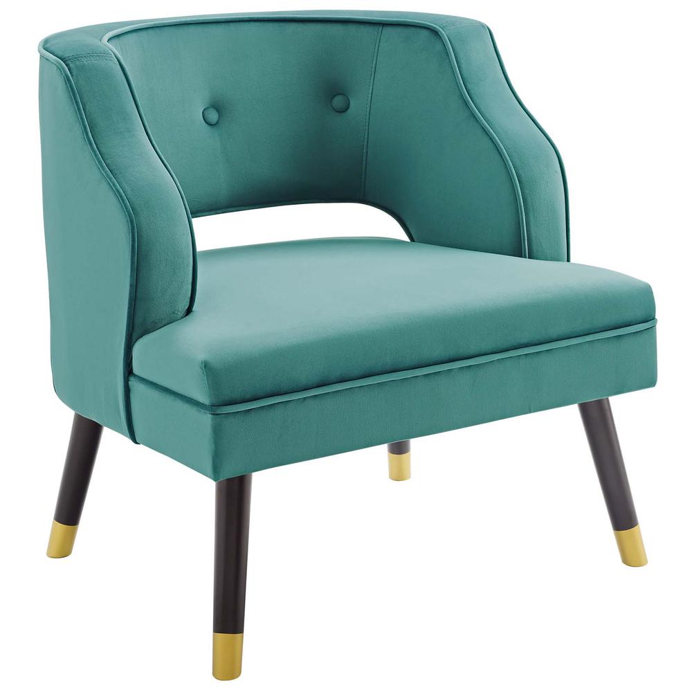 Traipse Button Tufted Open Back Performance Velvet Armchair. Picture 1