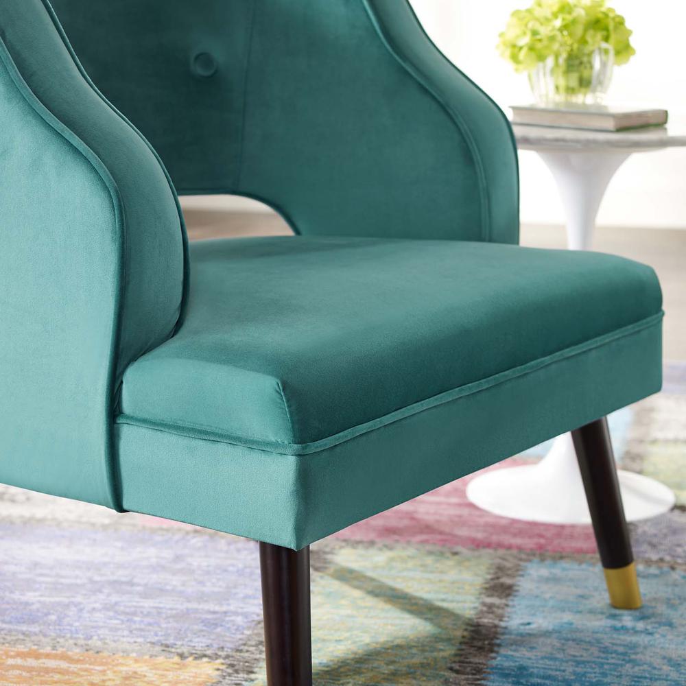 Traipse Button Tufted Open Back Performance Velvet Armchair. Picture 6
