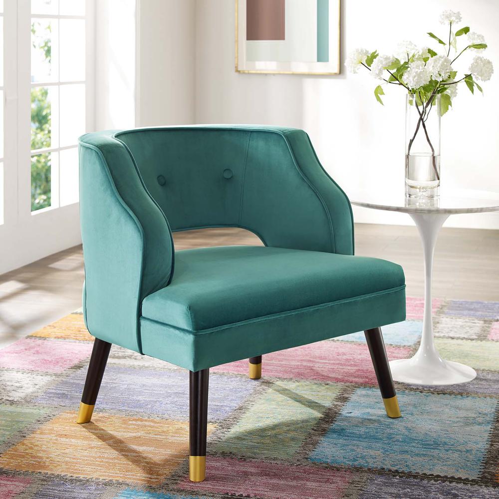 Traipse Button Tufted Open Back Performance Velvet Armchair. Picture 7