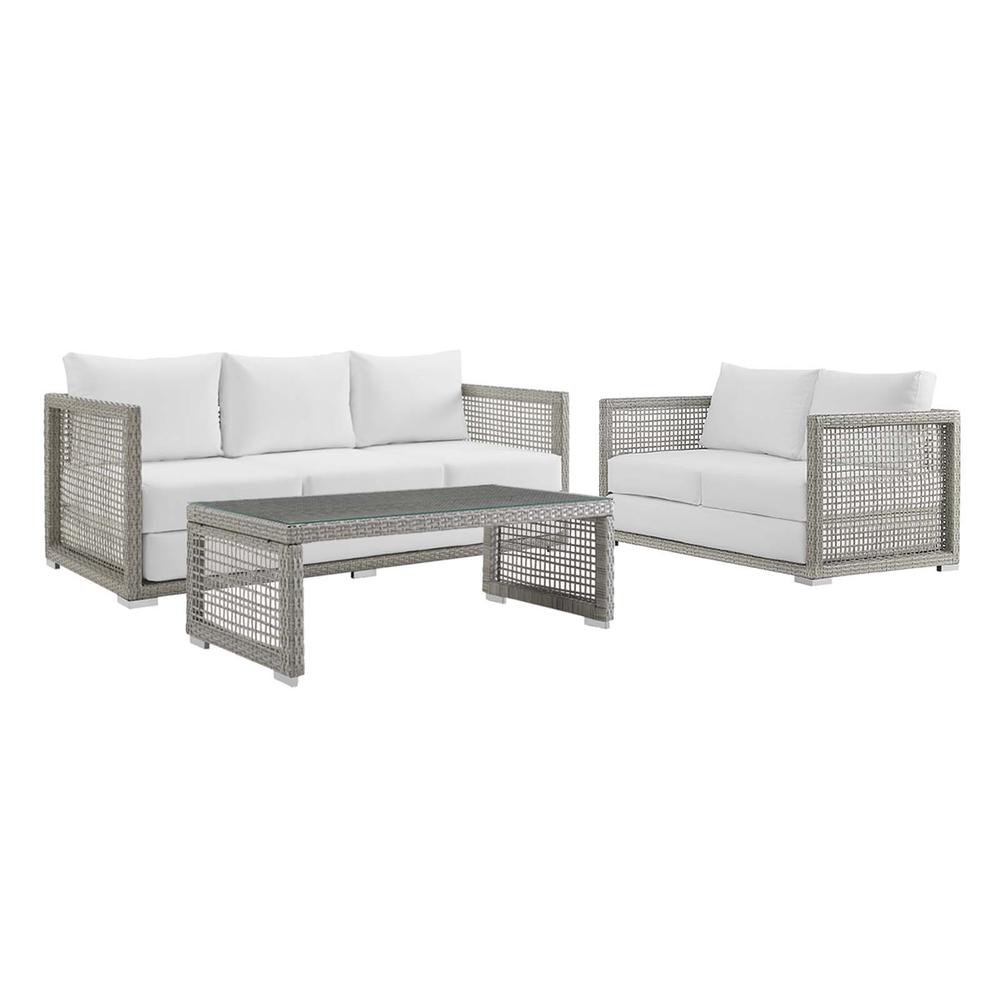 Aura 3 Piece Outdoor Patio Wicker Rattan Set - Gray White EEI-3598-GRY-WHI-SET. The main picture.