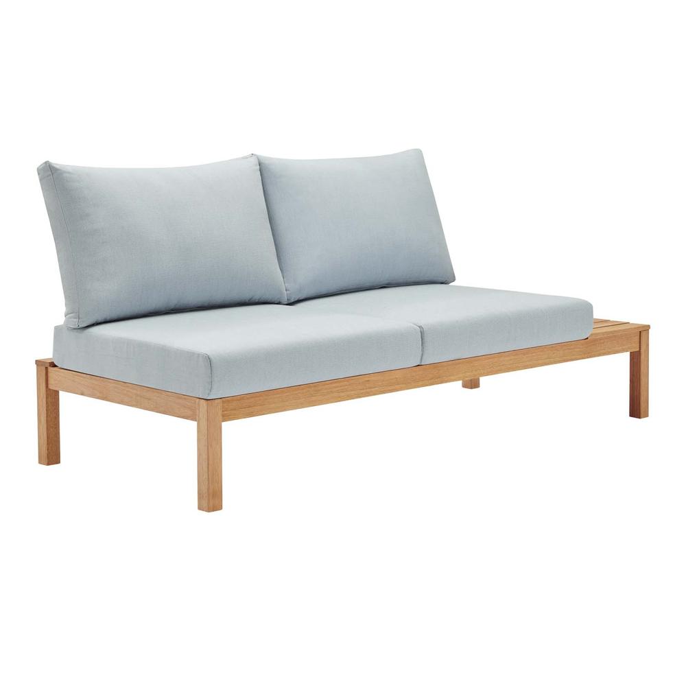 Freeport Karri Wood Outdoor Patio Loveseat with Right-Facing Side End Table. Picture 1