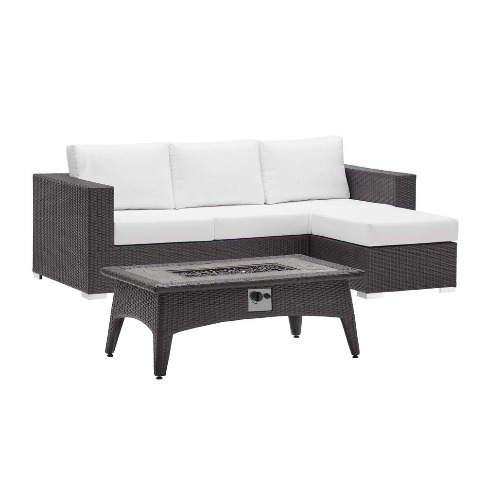 Convene 3 Piece Set Outdoor Patio with Fire Pit - Espresso White EEI-3724-EXP-WHI-SET. Picture 2
