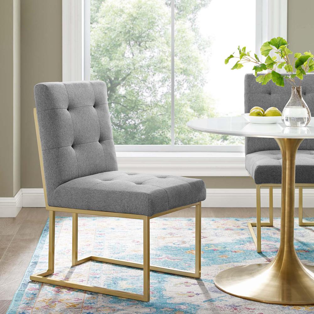 Privy Gold Stainless Steel Upholstered Fabric Dining Accent Chair. Picture 8