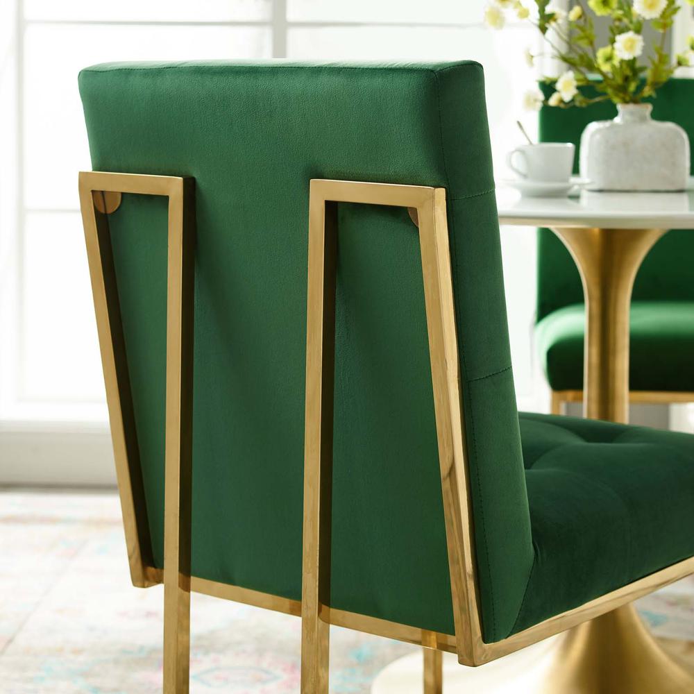 Privy Gold Stainless Steel Performance Velvet Dining Chair - Gold Emerald EEI-3744-GLD-EME. Picture 7