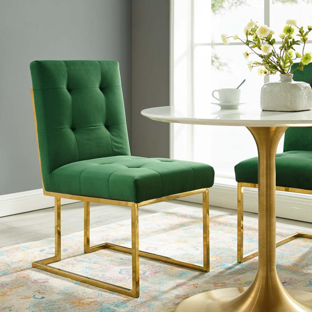Privy Gold Stainless Steel Performance Velvet Dining Chair - Gold Emerald EEI-3744-GLD-EME. Picture 8