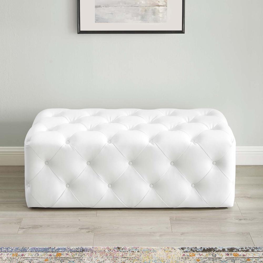 Amour 48" Tufted Button Entryway Faux Leather Bench. Picture 7