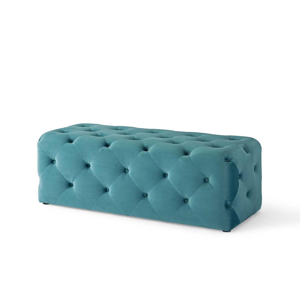 Amour 48" Tufted Button Entryway Performance Velvet Bench - Sea Blue EEI-3768-SEA. Picture 3