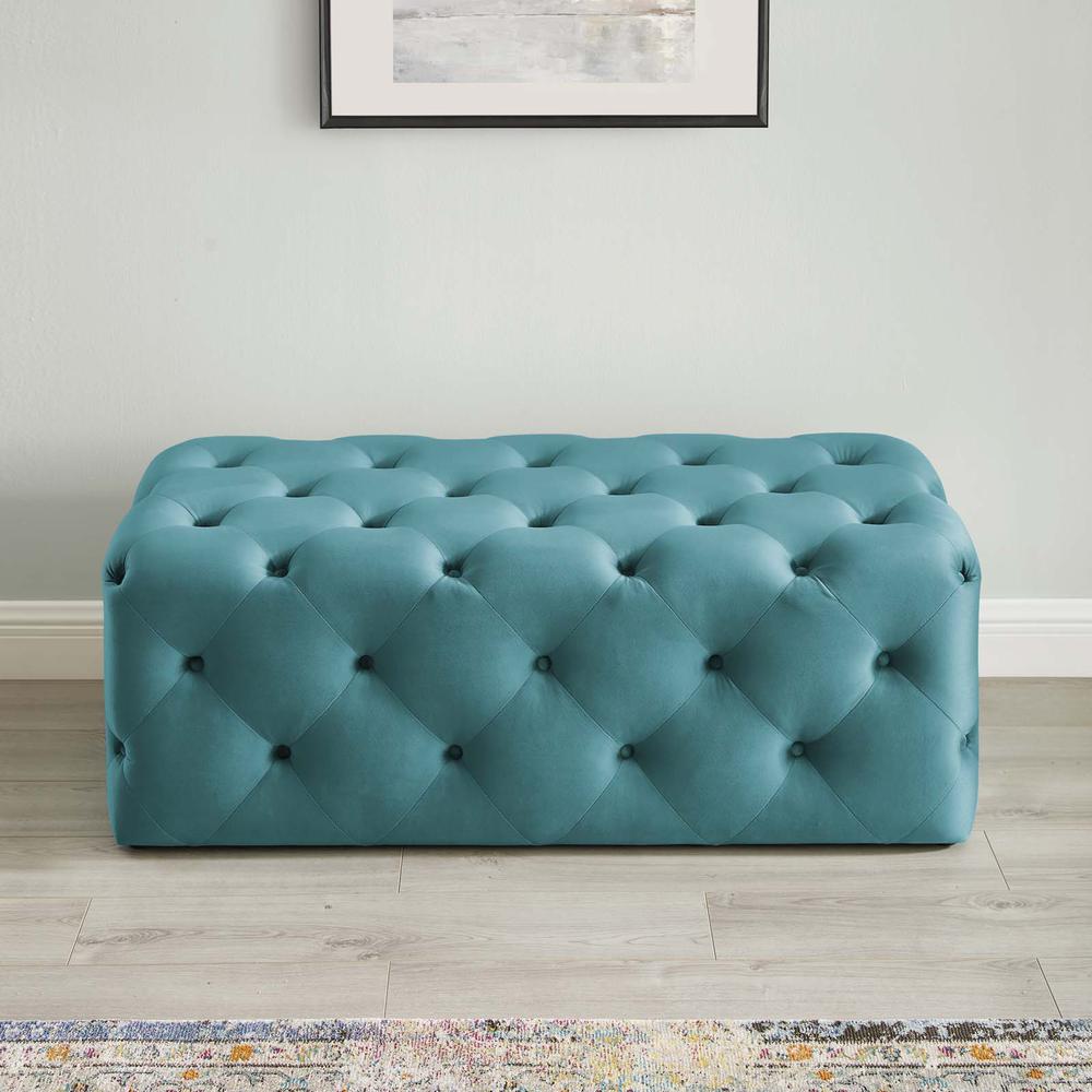 Amour 48" Tufted Button Entryway Performance Velvet Bench - Sea Blue EEI-3768-SEA. Picture 7