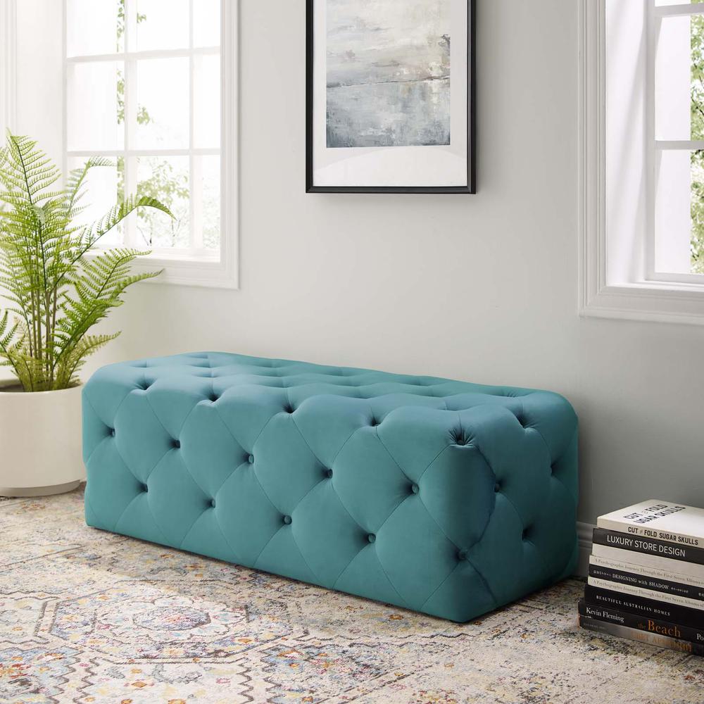 Amour 48" Tufted Button Entryway Performance Velvet Bench - Sea Blue EEI-3768-SEA. Picture 8