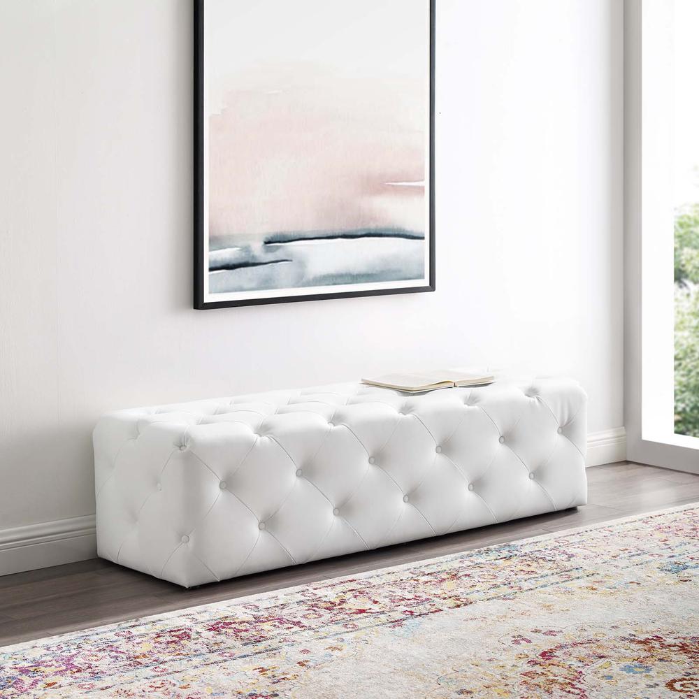 Amour 60" Tufted Button Entryway Faux Leather Bench. Picture 7