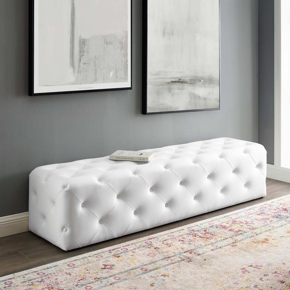 Amour 72" Tufted Button Entryway Faux Leather Bench. Picture 7