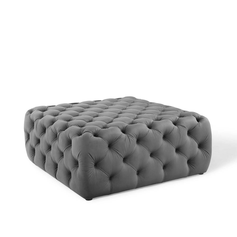 Amour Tufted Button Large Square Performance Velvet Ottoman. Picture 1
