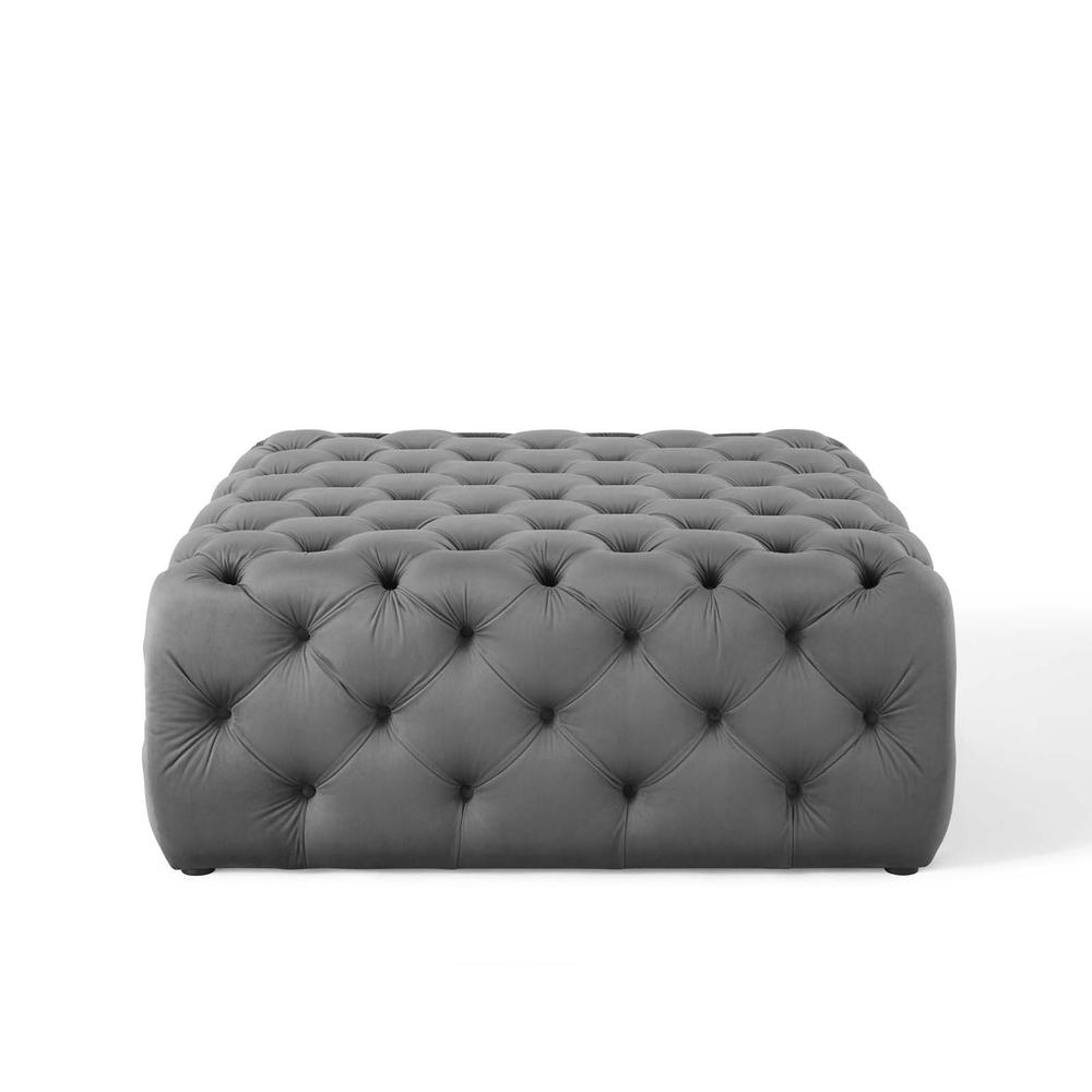 Amour Tufted Button Large Square Performance Velvet Ottoman. Picture 3