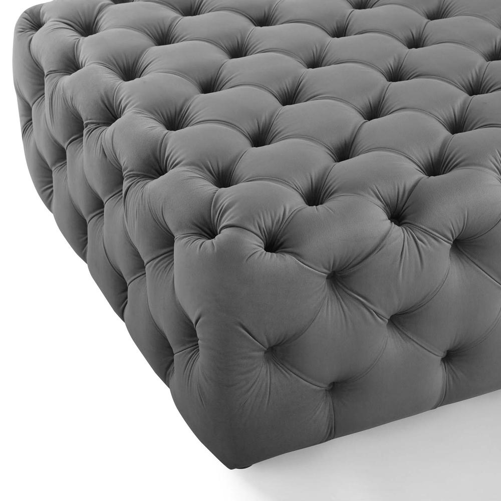 Amour Tufted Button Large Square Performance Velvet Ottoman. Picture 4