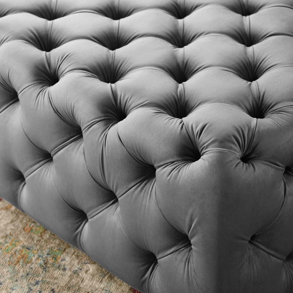 Amour Tufted Button Large Square Performance Velvet Ottoman. Picture 5