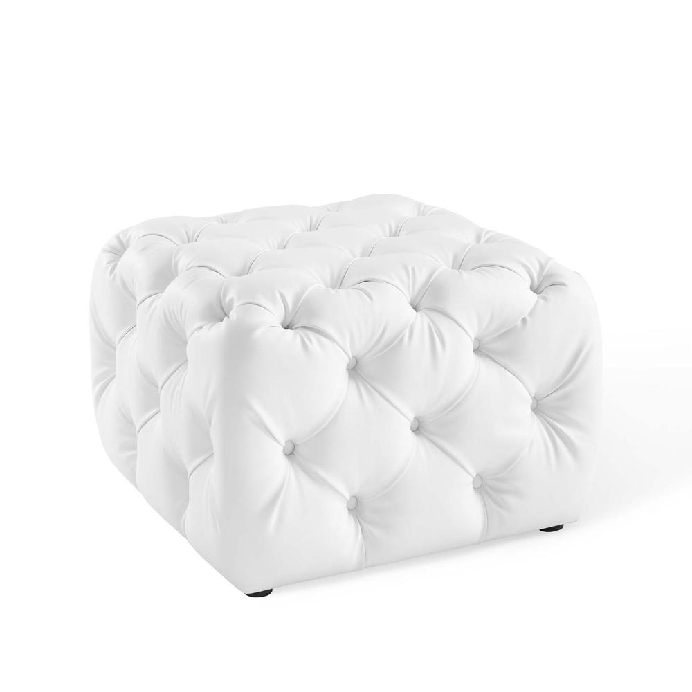Amour Tufted Button Square Faux Leather Ottoman. Picture 1