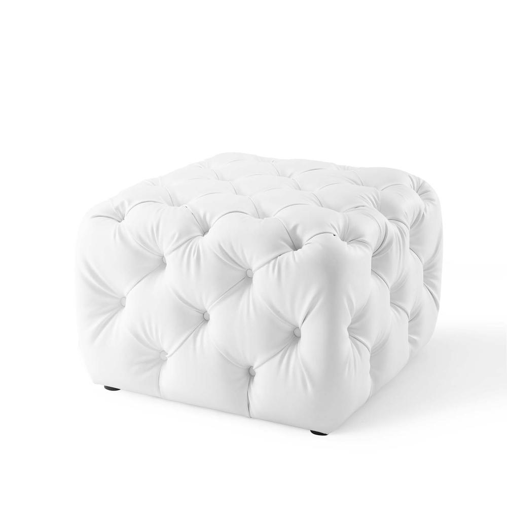 Amour Tufted Button Square Faux Leather Ottoman. Picture 2