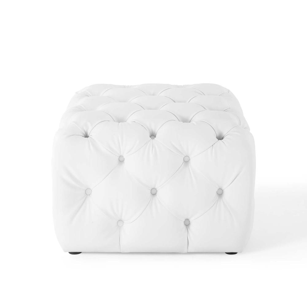Amour Tufted Button Square Faux Leather Ottoman. Picture 3