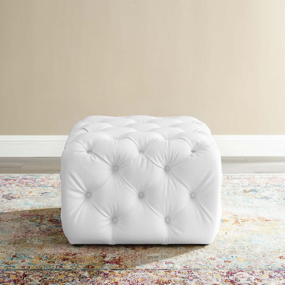 Amour Tufted Button Square Faux Leather Ottoman. Picture 6