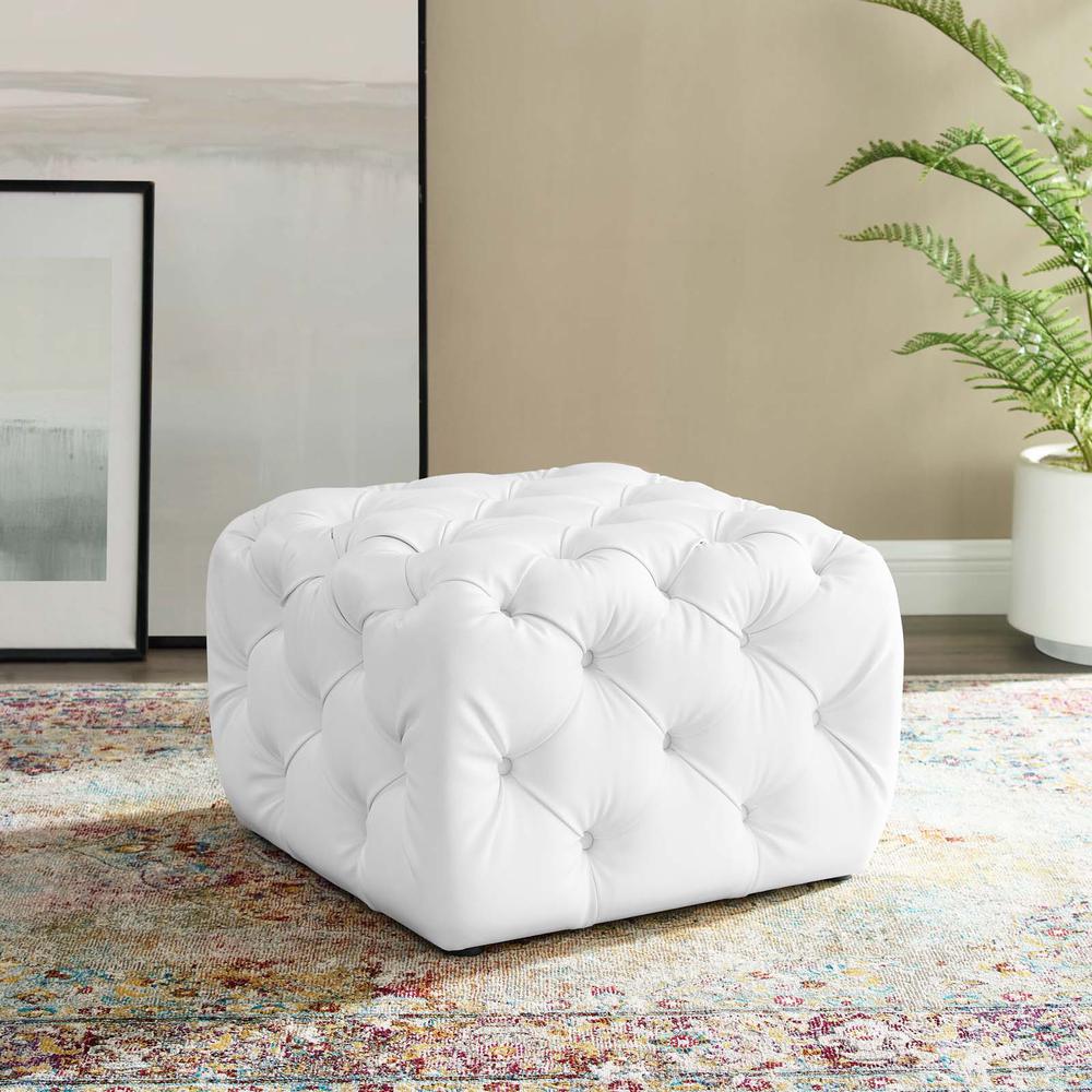 Amour Tufted Button Square Faux Leather Ottoman. Picture 7