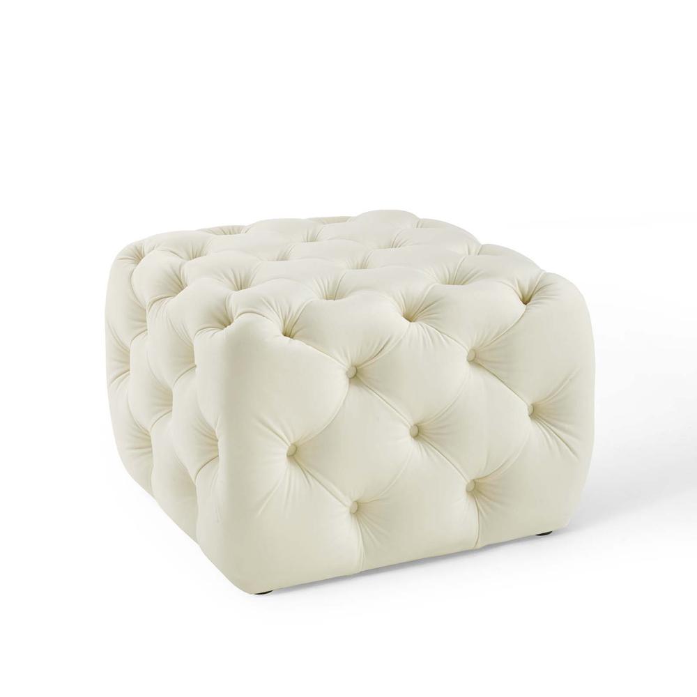 Amour Tufted Button Square Performance Velvet Ottoman. Picture 1