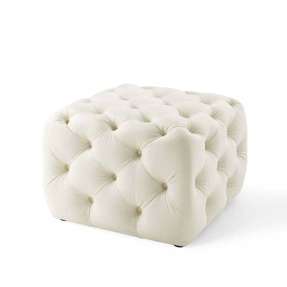 Amour Tufted Button Square Performance Velvet Ottoman. Picture 2