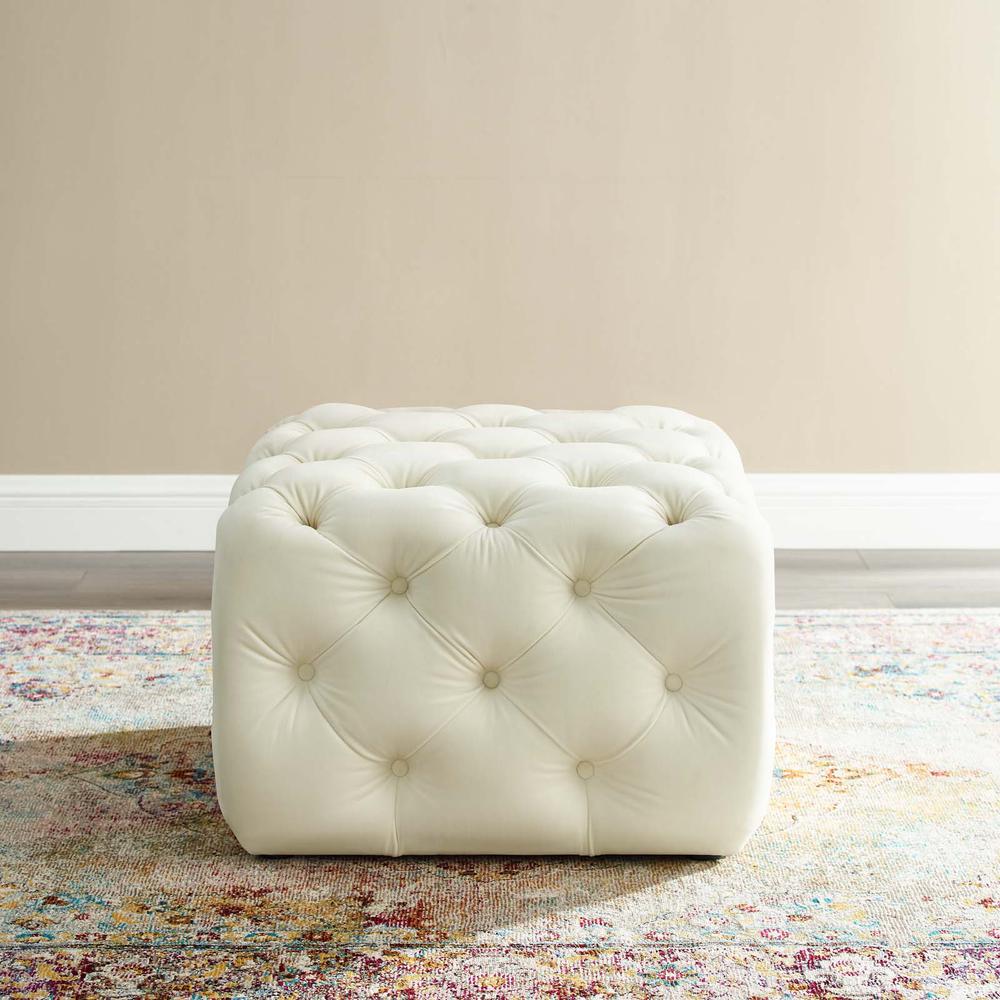 Amour Tufted Button Square Performance Velvet Ottoman. Picture 6