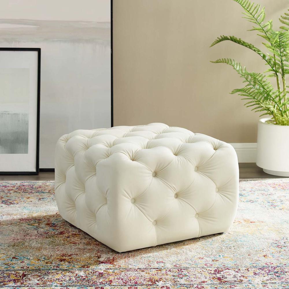Amour Tufted Button Square Performance Velvet Ottoman. Picture 7