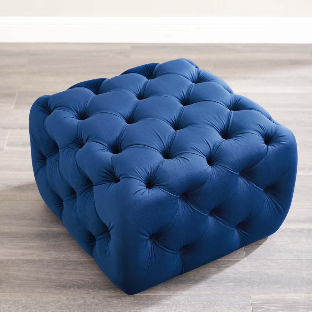 Amour Tufted Button Square Performance Velvet Ottoman. Picture 9