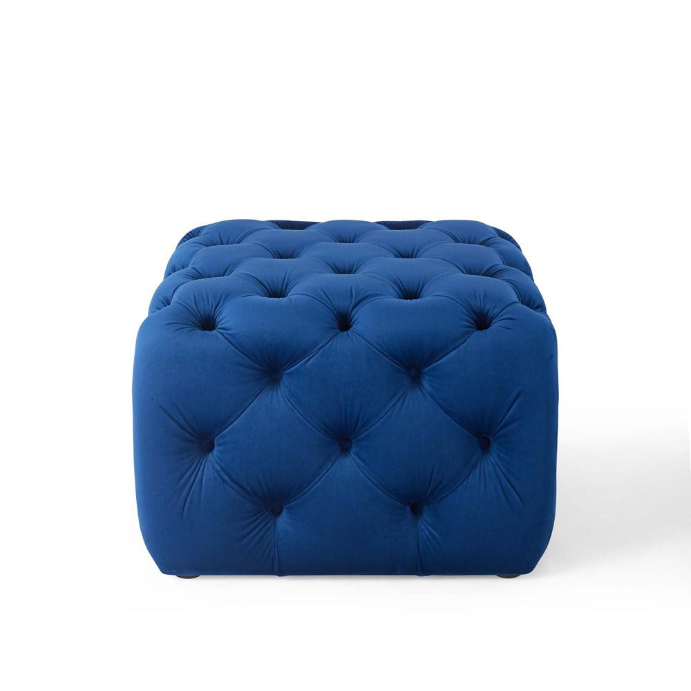 Amour Tufted Button Square Performance Velvet Ottoman. Picture 3