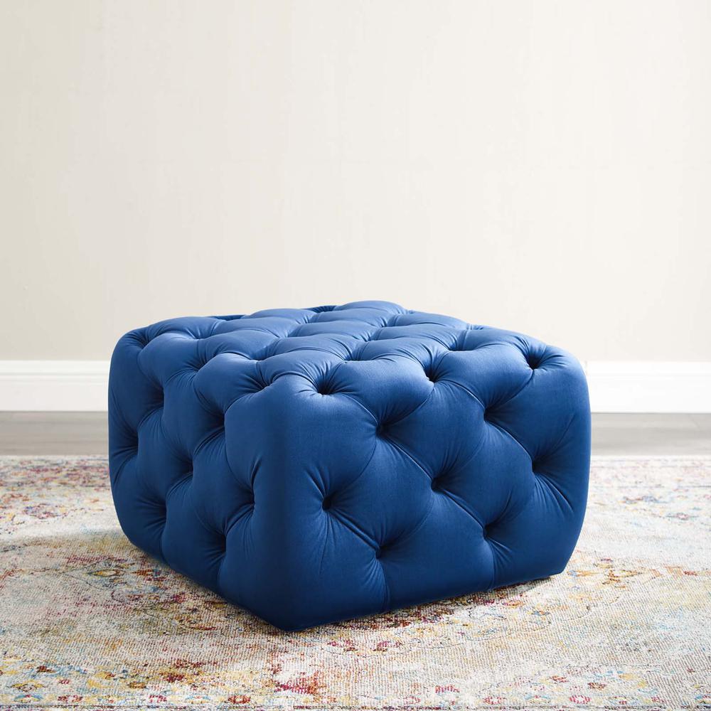 Amour Tufted Button Square Performance Velvet Ottoman. Picture 5