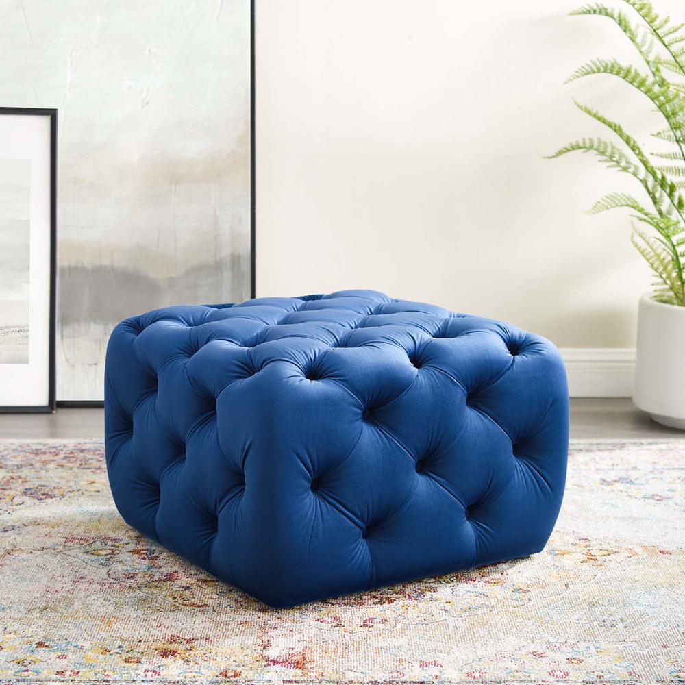 Amour Tufted Button Square Performance Velvet Ottoman. Picture 6