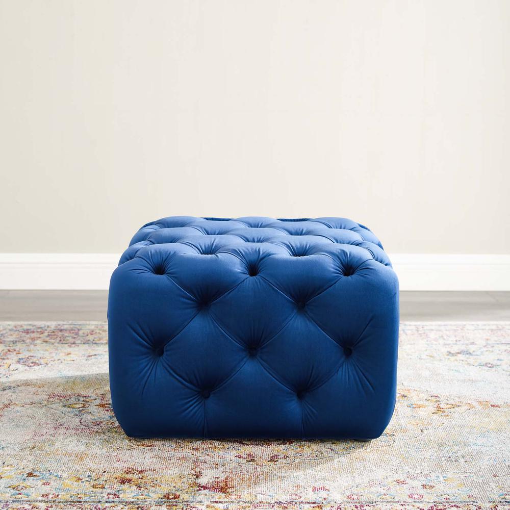 Amour Tufted Button Square Performance Velvet Ottoman. Picture 7