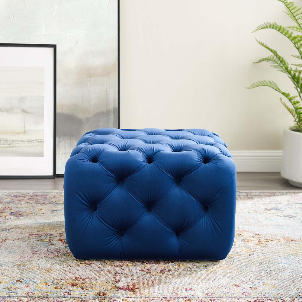 Amour Tufted Button Square Performance Velvet Ottoman. Picture 8