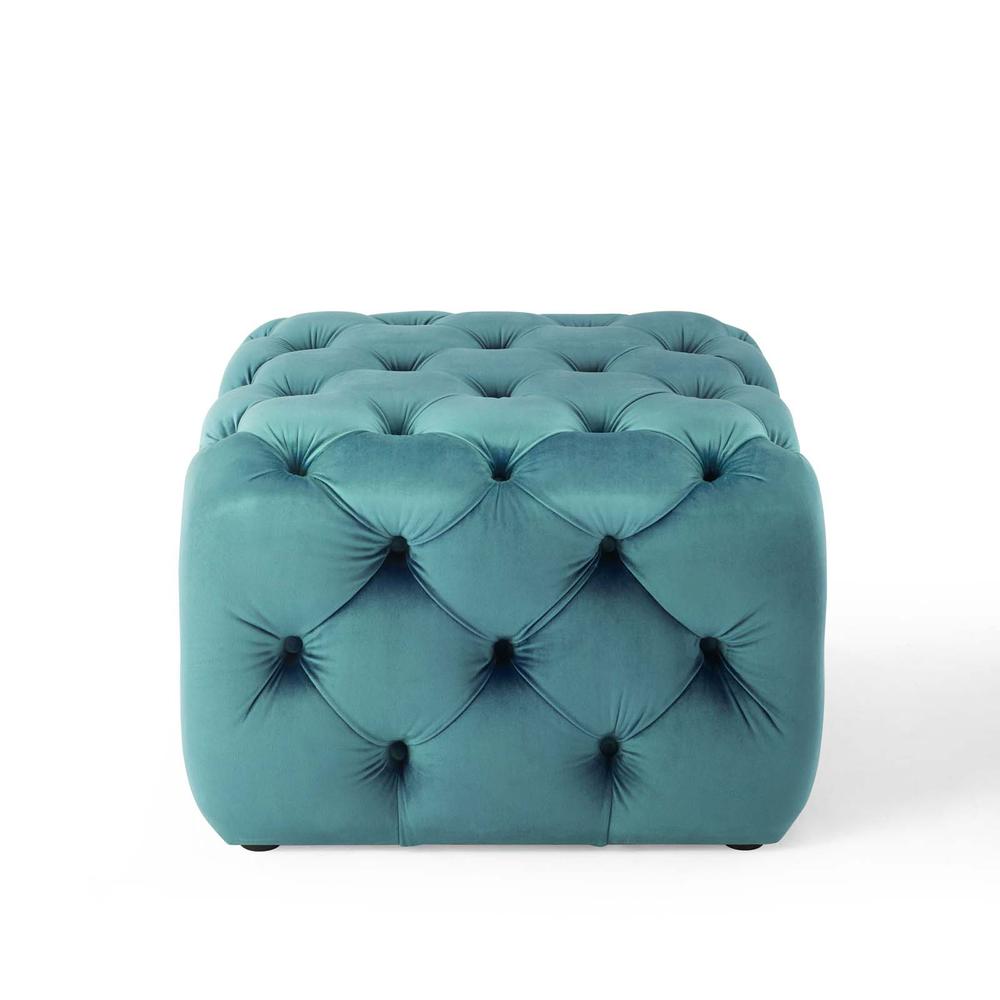 Amour Tufted Button Square Performance Velvet Ottoman. Picture 3