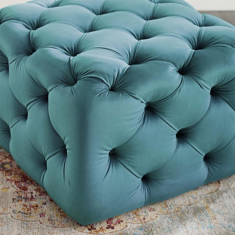 Amour Tufted Button Square Performance Velvet Ottoman. Picture 5