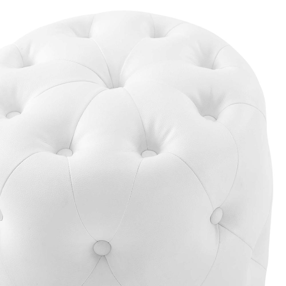 Amour Tufted Button Round Faux Leather Ottoman. Picture 4