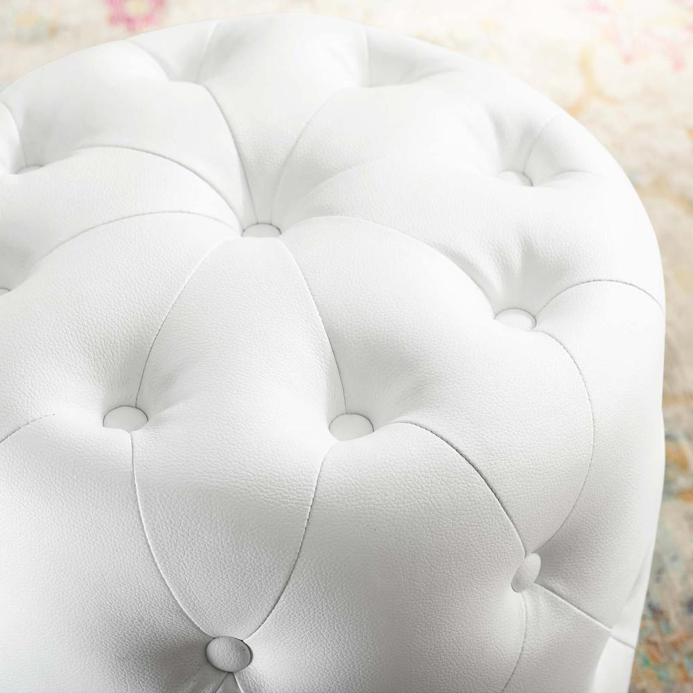 Amour Tufted Button Round Faux Leather Ottoman. Picture 5