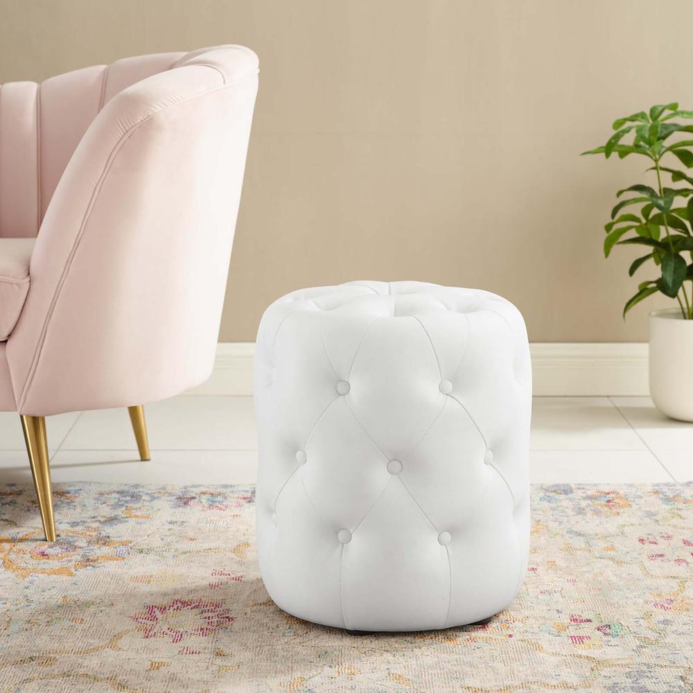 Amour Tufted Button Round Faux Leather Ottoman. Picture 6