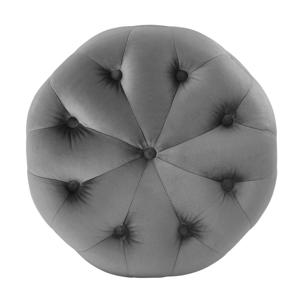 Amour Tufted Button Round Performance Velvet Ottoman. Picture 3