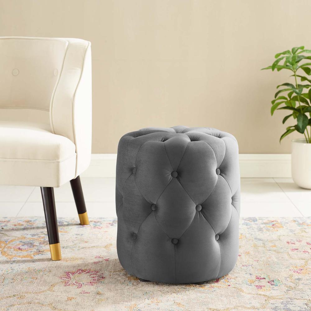 Amour Tufted Button Round Performance Velvet Ottoman. Picture 6