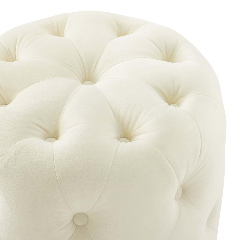 Amour Tufted Button Round Performance Velvet Ottoman. Picture 4