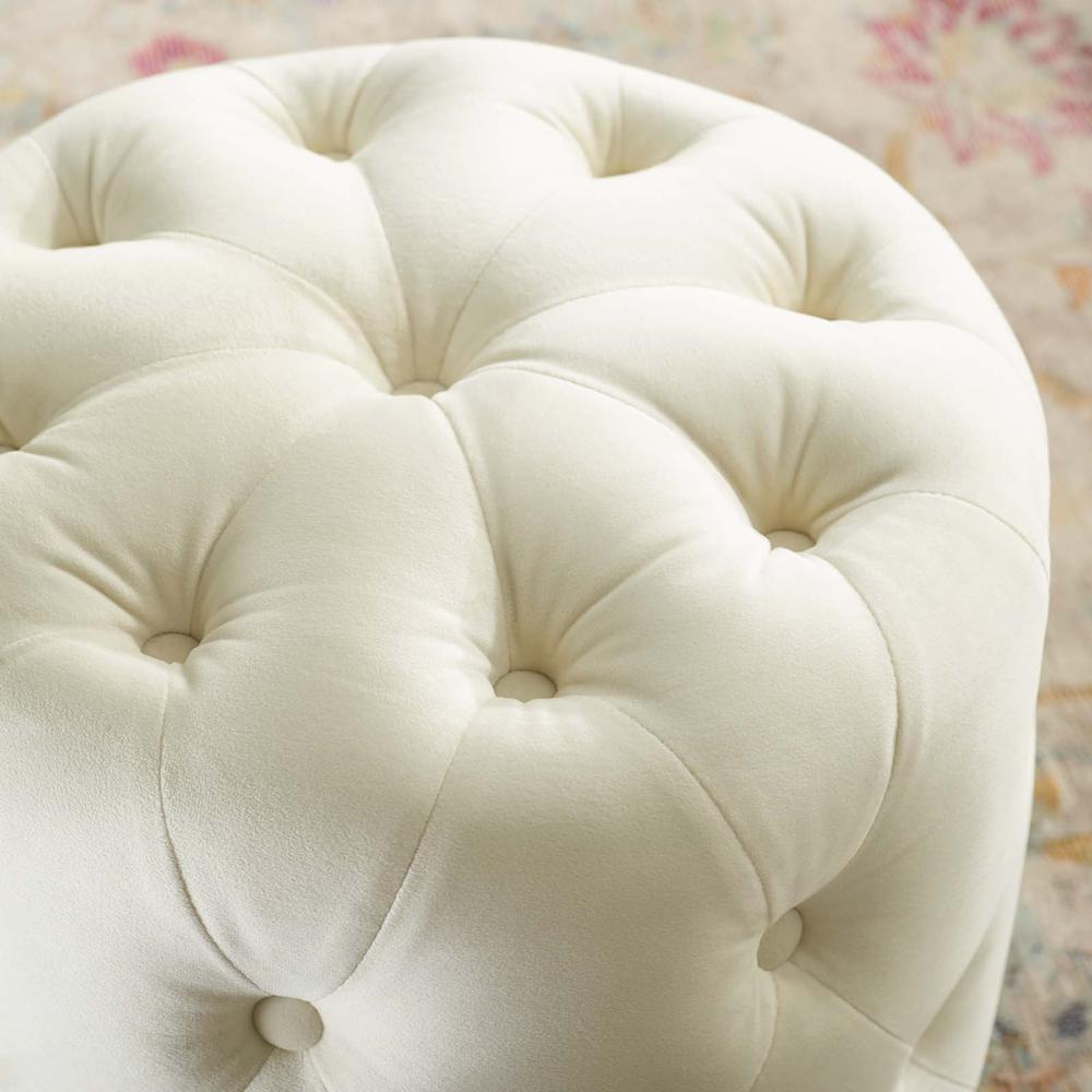 Amour Tufted Button Round Performance Velvet Ottoman. Picture 5