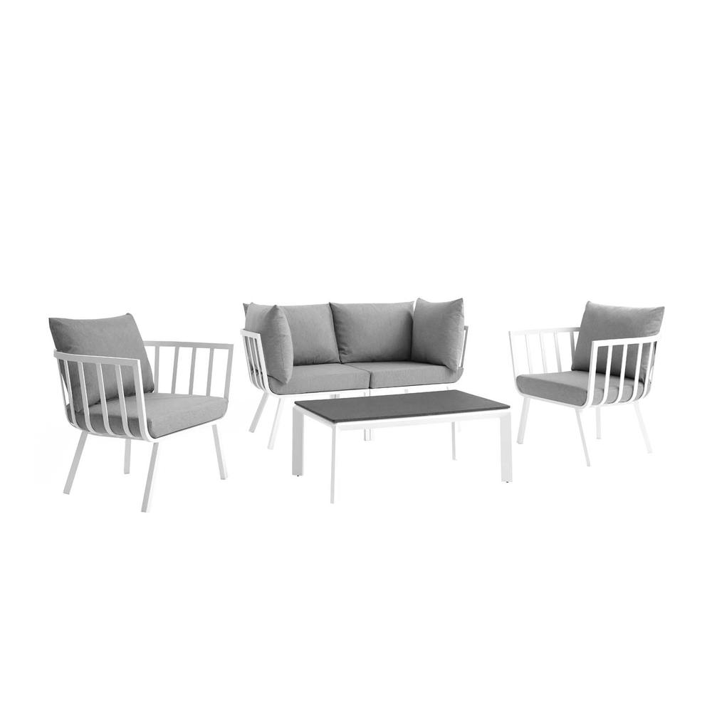 Riverside5 Piece Outdoor Patio Aluminum Set - White Gray EEI-3786-WHI-GRY. Picture 1
